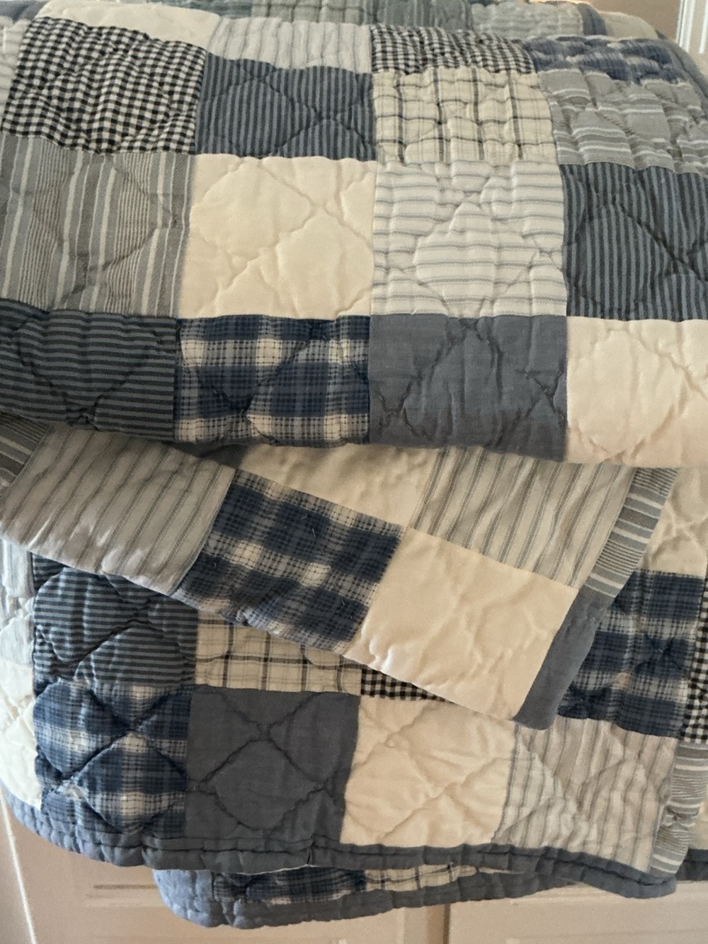 Vintage LLbean Blue Plaid Patchwork Bedspread - Picture 14 of 16